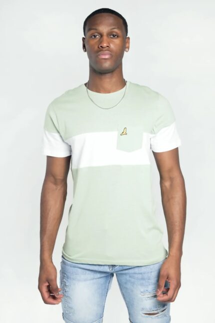 Mint And White Stripe T-shirt With Chest Pocket For men